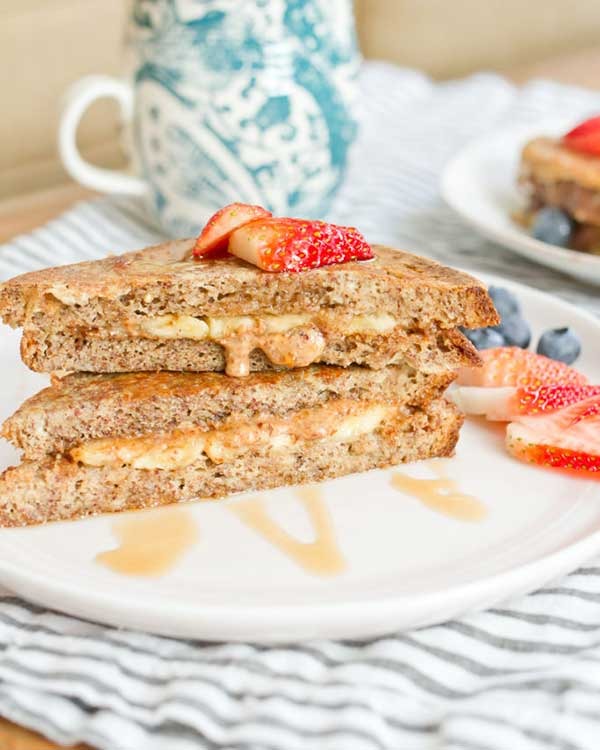 healthy stuffed french toast with almond butter and banana