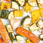 sheet pan veggies and sausage with Mediterranean flavors
