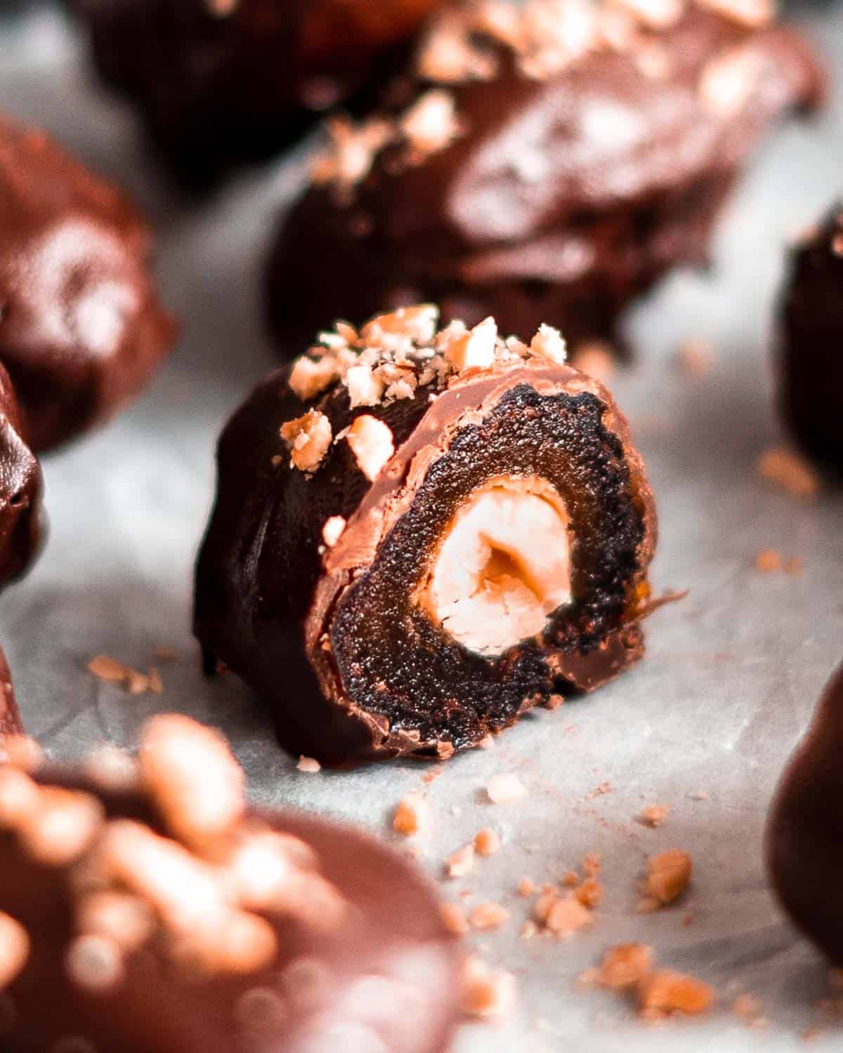 chocolate date cut into 2 pieces.