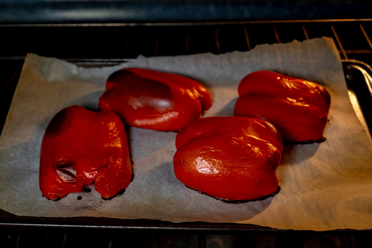 roasting red bell peppers in oven.