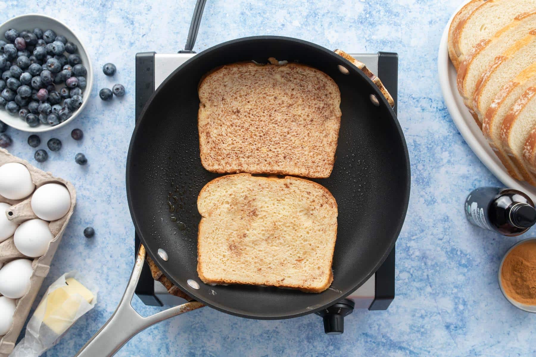 two slices of bread in a pan