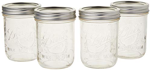 Ball Mason Jar Pint Wide Mouth Clear Glass W/Lids and Bands, 16-Ounces (Set of 4)