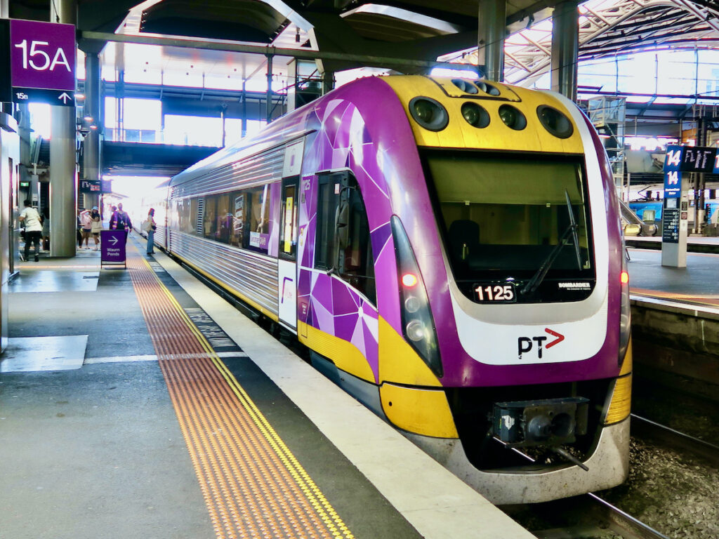 V/Line train in Melbourne's Southern Cross Station. 