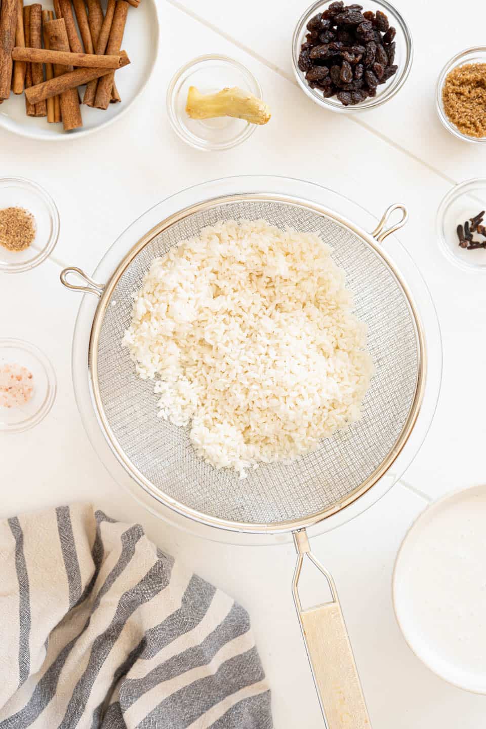Rice in a strainer