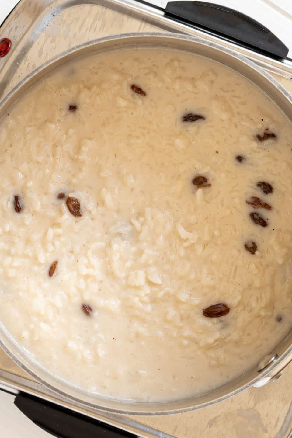 A pot full of coconut rice pudding