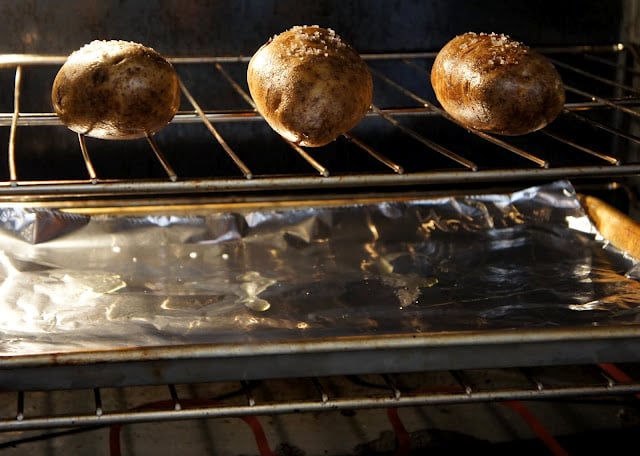 A metal rack in an oven