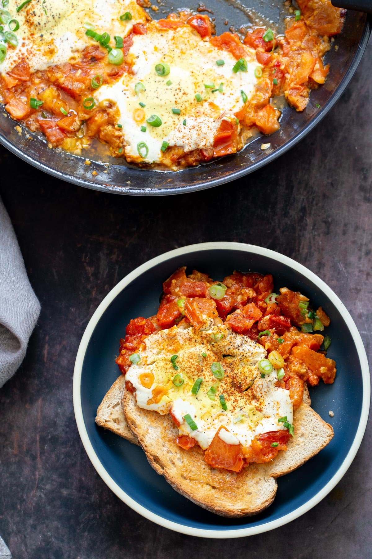 vegan eggs in purgatory served with slices of crust bread