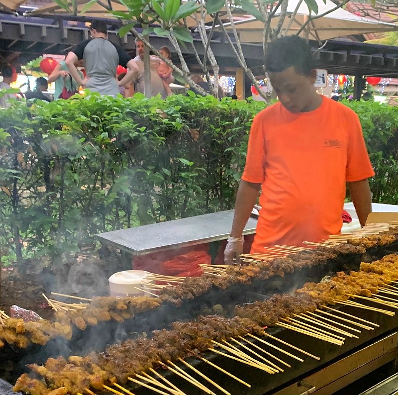 Satay Grilling at the East Coast Lagoon Hawker Center, Singapore