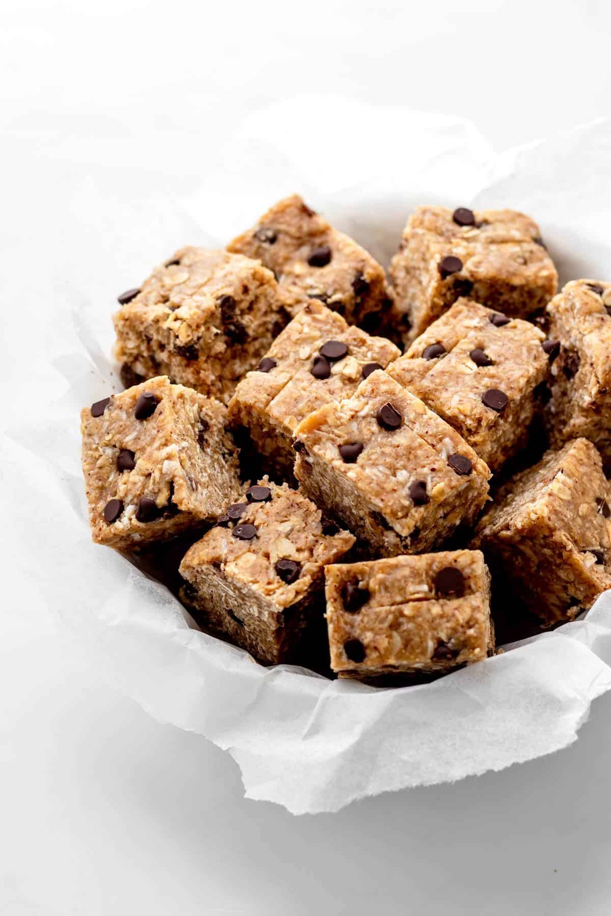 Cut heavenly hunks cookie bars in a large bowl.