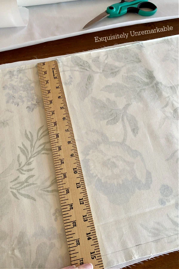 Measuring and making pencil lines on the fabric to Make A Simple Curtain Valance