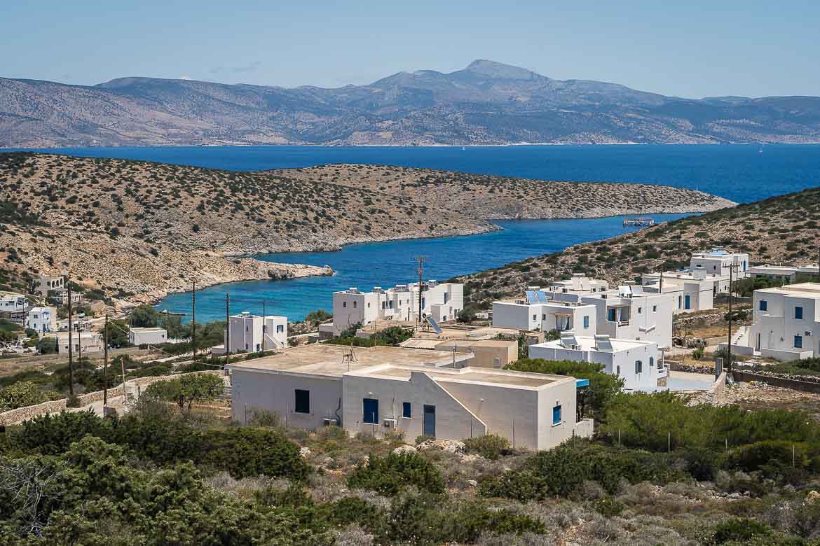 Panoramic view of Agios Georgios village with Naxos in the background.