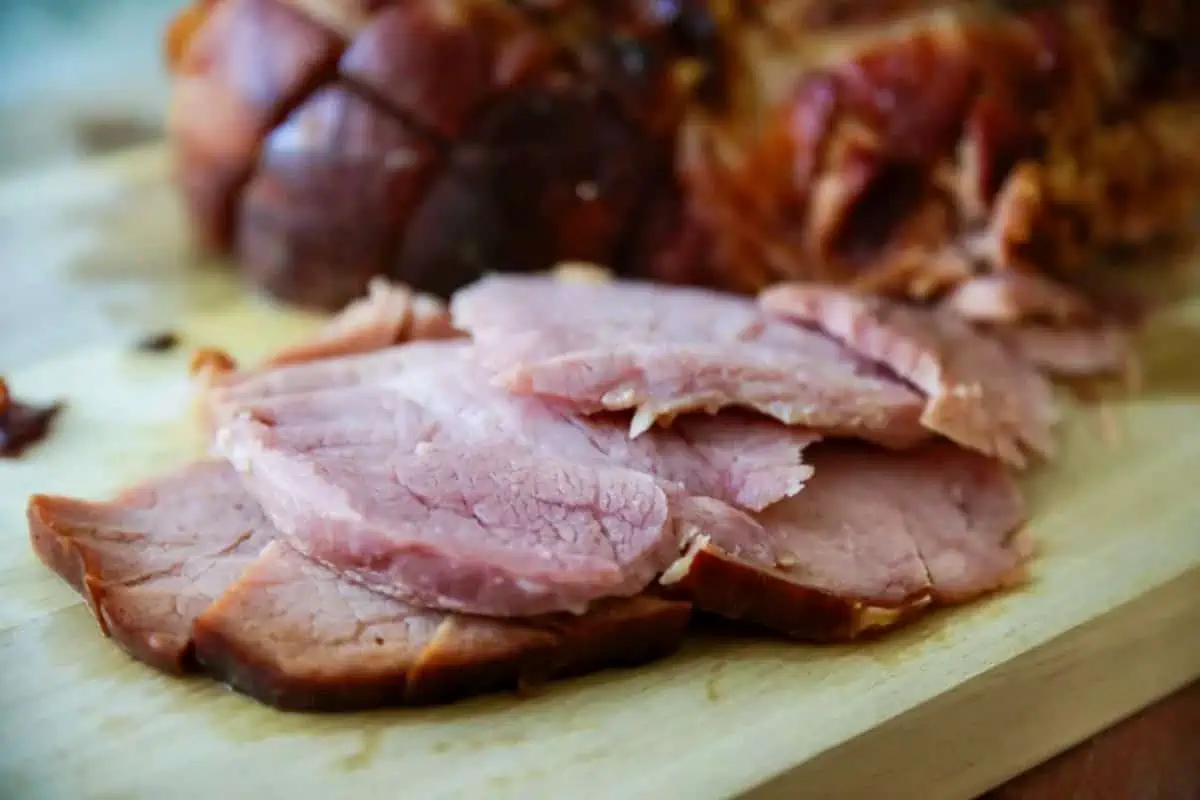 Baked Ham with a Sugar-Free Glaze sliced.