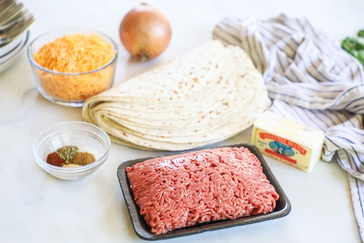 Ingredients to make Ground Beef Quesadillas recipe