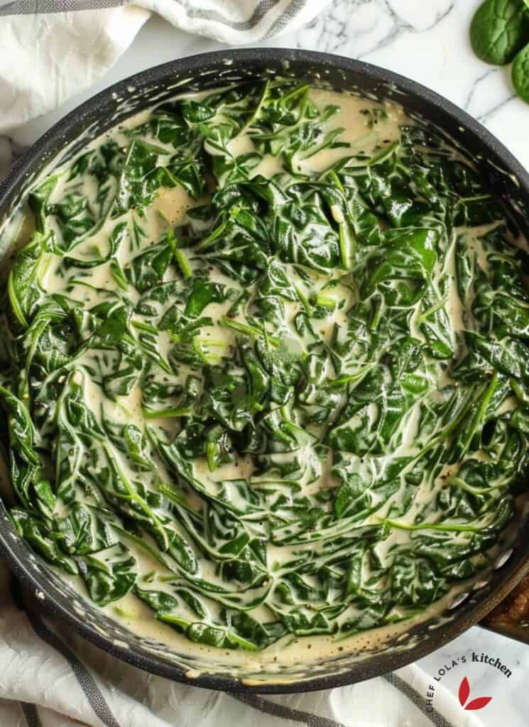 creamed spinach in a skillet