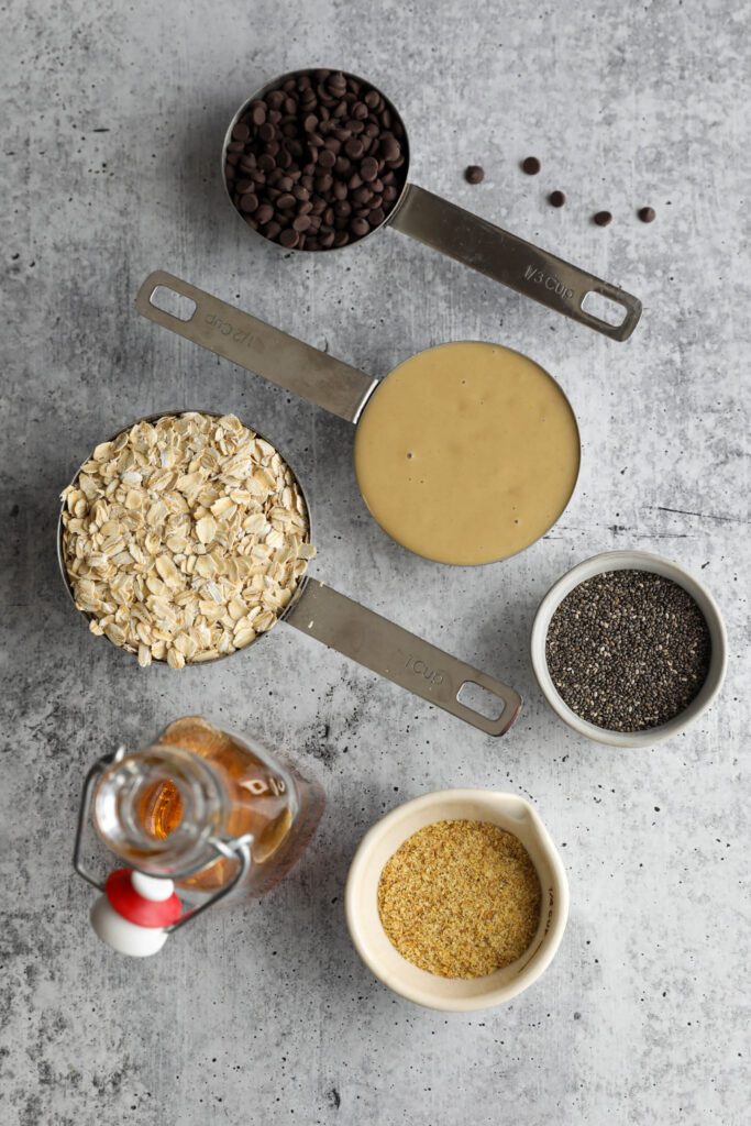ingredients for tahini chocolate chip bliss balls 