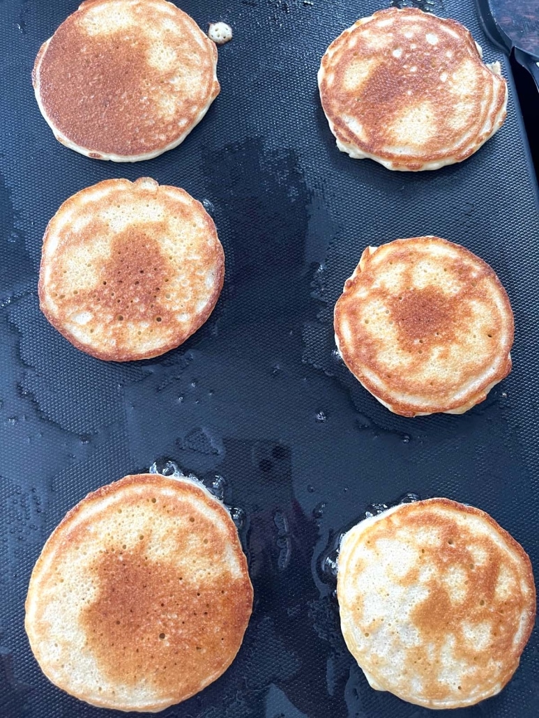 tender and soft Cottage Cheese Pancakes on the griddle