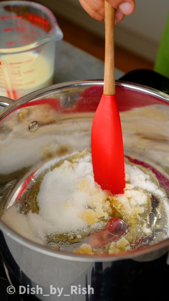 melting sugar in a saucepan