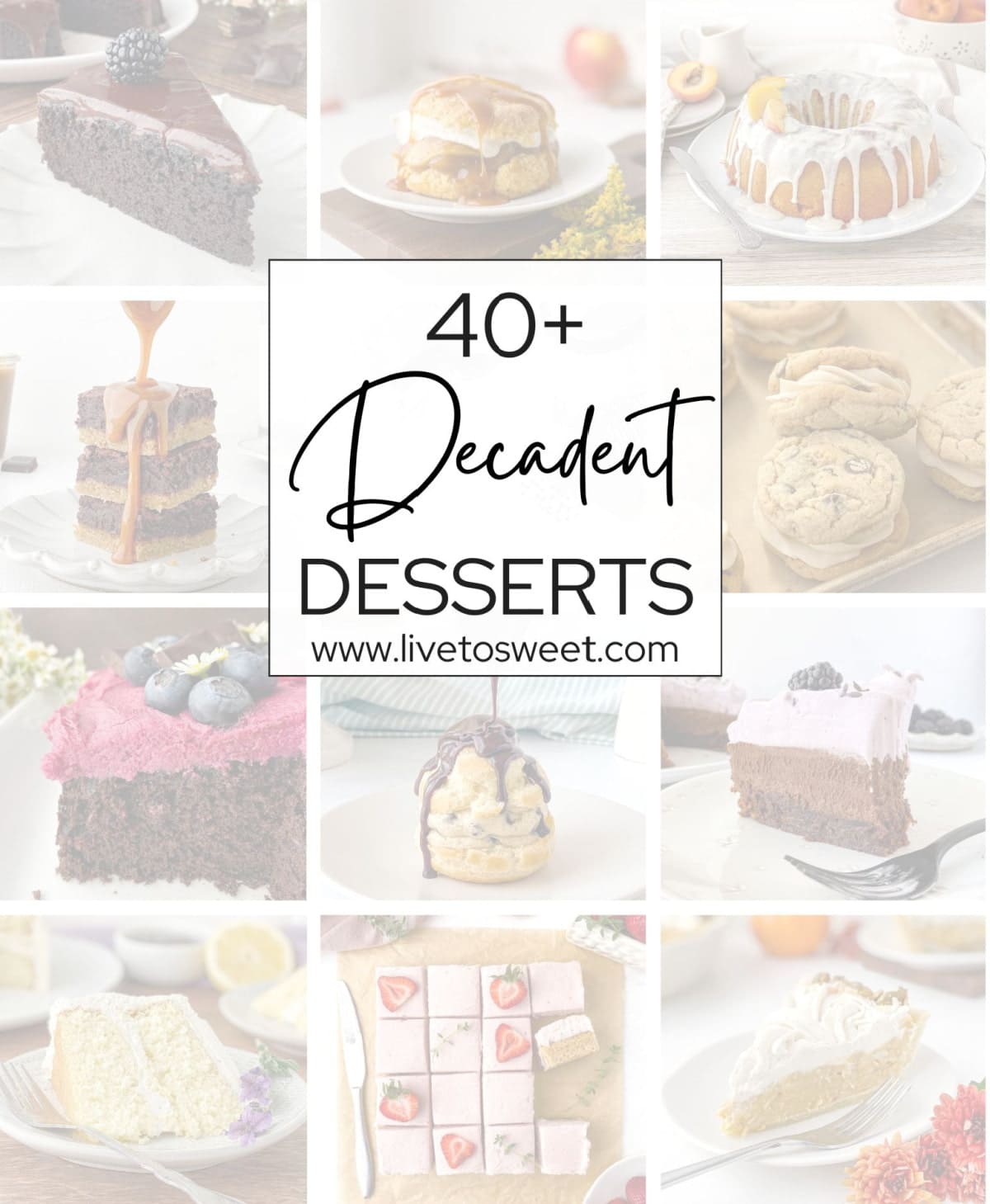 Collage of decadent desserts.