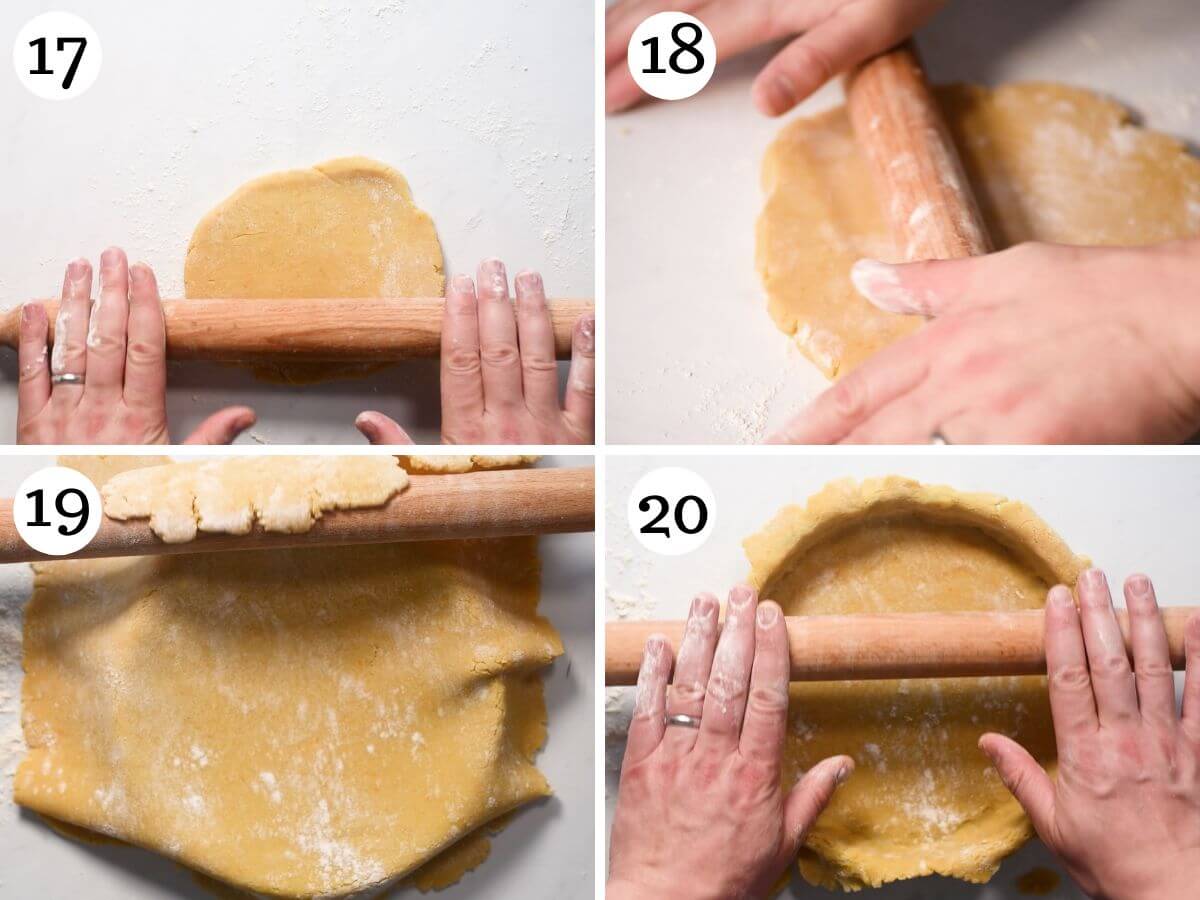 Four photos in a collage showing how to roll out Pasta Frolla.