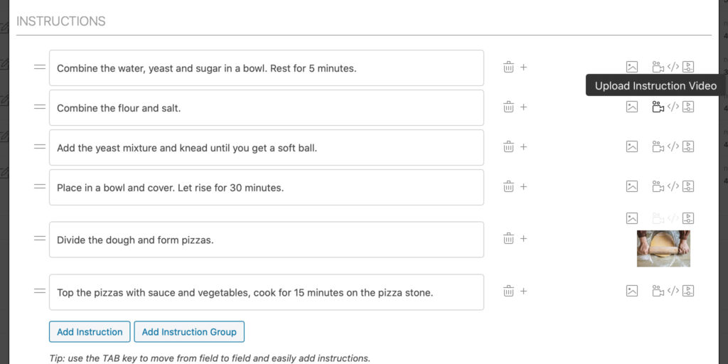 Adding an image or a video to a recipe step in WP Recipe Maker