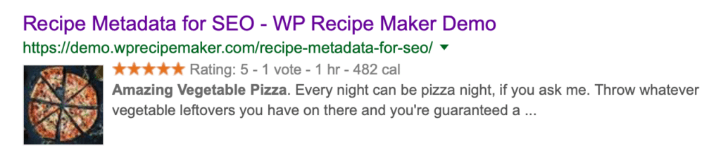 Google rich snippet for recipes