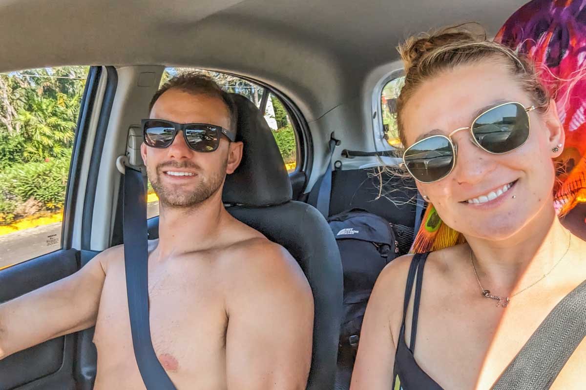 Bailey and Daniel take a selfie while driving around Mexico