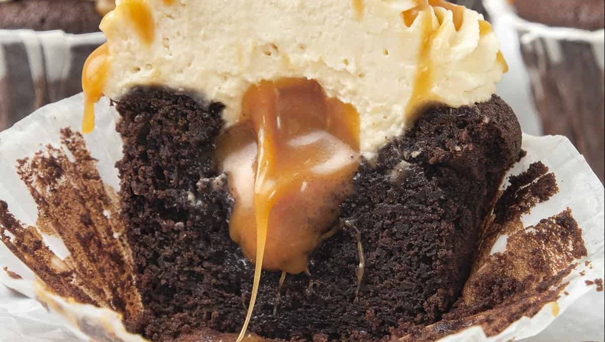 Chocolate caramel cupcake.